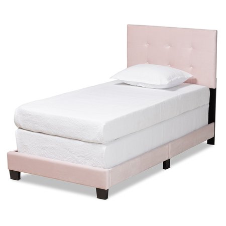 BAXTON STUDIO Caprice Modern and Contemporary Glam Light Pink Velvet Fabric Twin Size Panel Bed 183-11253-Zoro